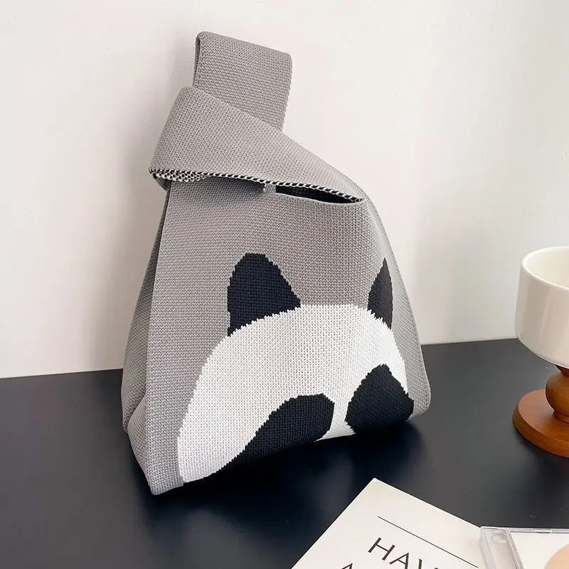 Cartoon Panda Pattern Crochet Knitted Handbag Mini Cute Gift Bag Fashion Ladies Knitted Tote Bag