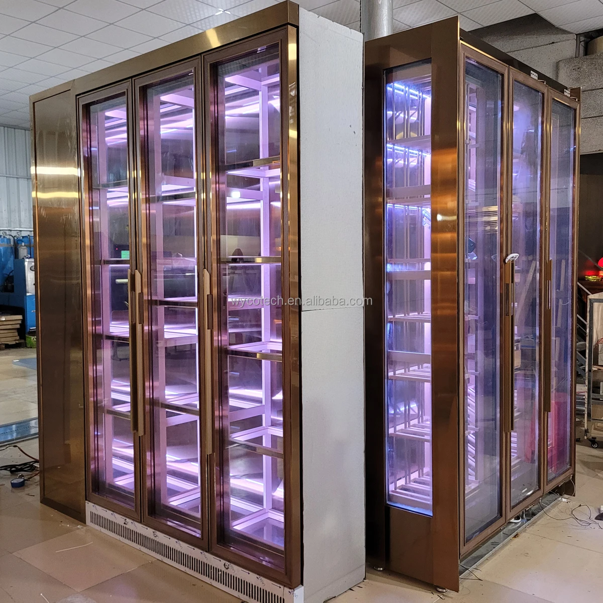 8 Colors LED Light 2 Sides Glass High Quality Wall Mounted Built-in Free Standing Size Customized OEM Design Display Wine Cellar