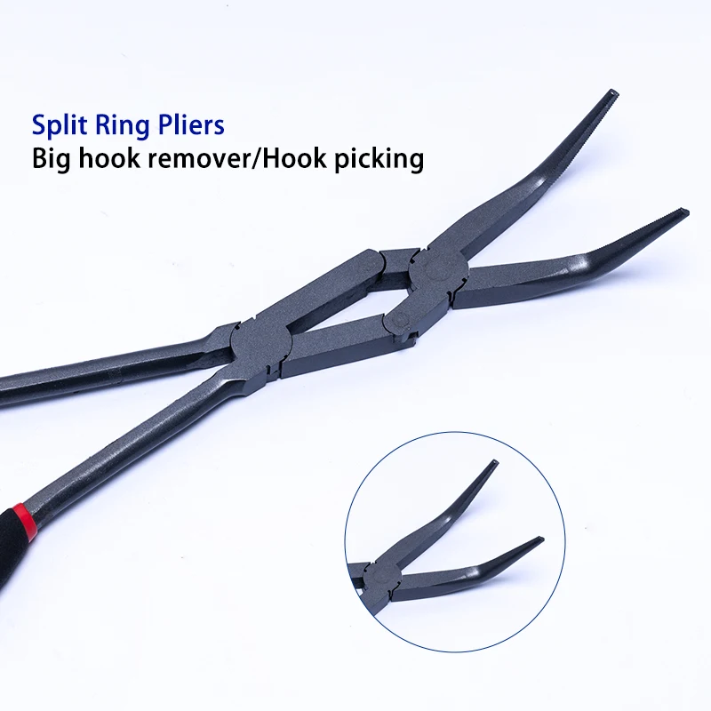Custom 45 Degree Crucible Tongs Tools Carbon Steel Fishing Pliers Long Bent Nose Plier with Dipping Plastic Handle