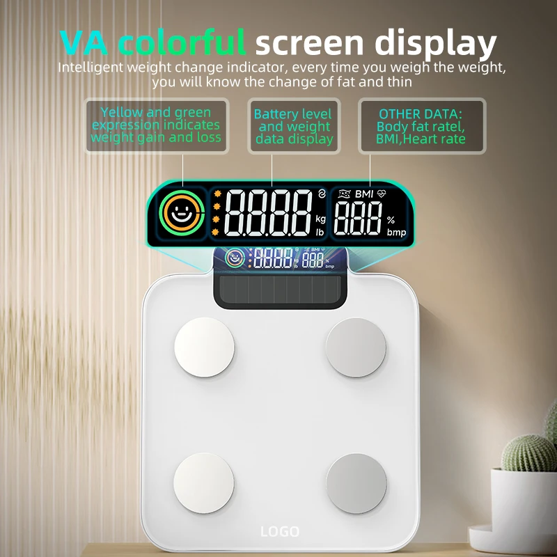 180kg Solar Energy weighing scale Tempered Glass Electronic Weighing Scale Digital Bathroom Body Fat Scale Connect SmartPhone