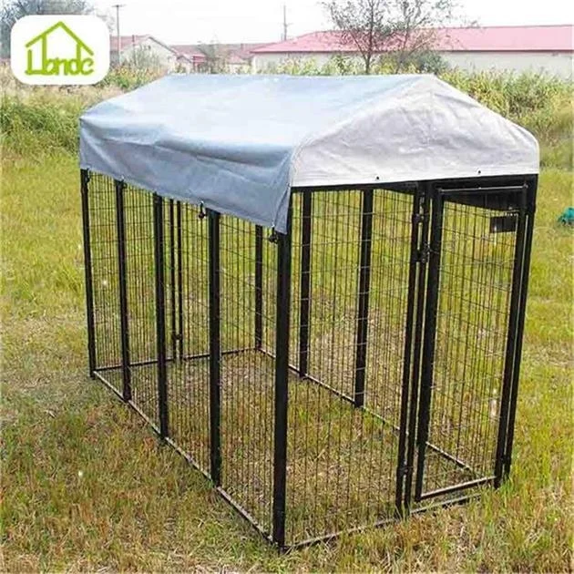 Black square tube metal large welded wire dog kennel run playpen with cover