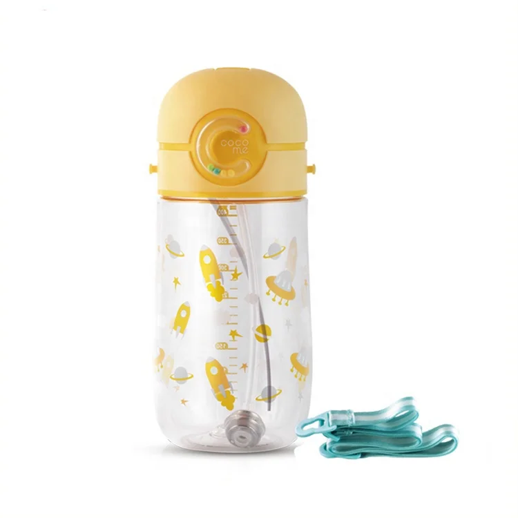 Straw Water Bottle Baby Outdoor Strap Hands Free Silicone Sippy Cups BPA Free Custom Printed Logo OEM Tritan Drinking Bottles