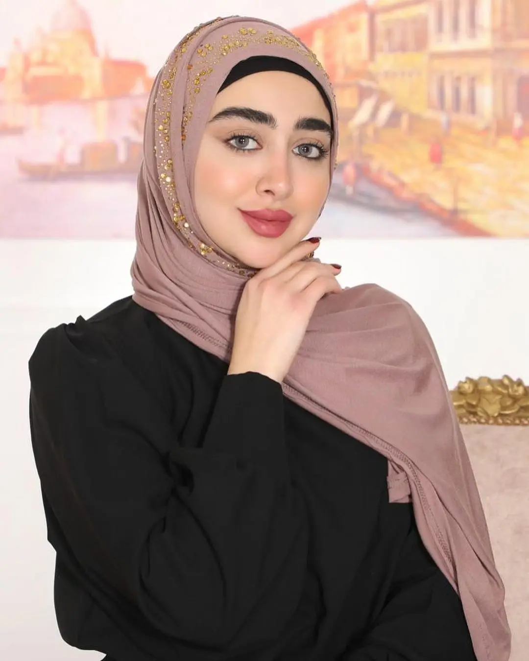 High Quality crystal Jersey Hijabs rhinestone cotton Scarf Solid Color Beaded Latest Muslim Fashion Hijabs