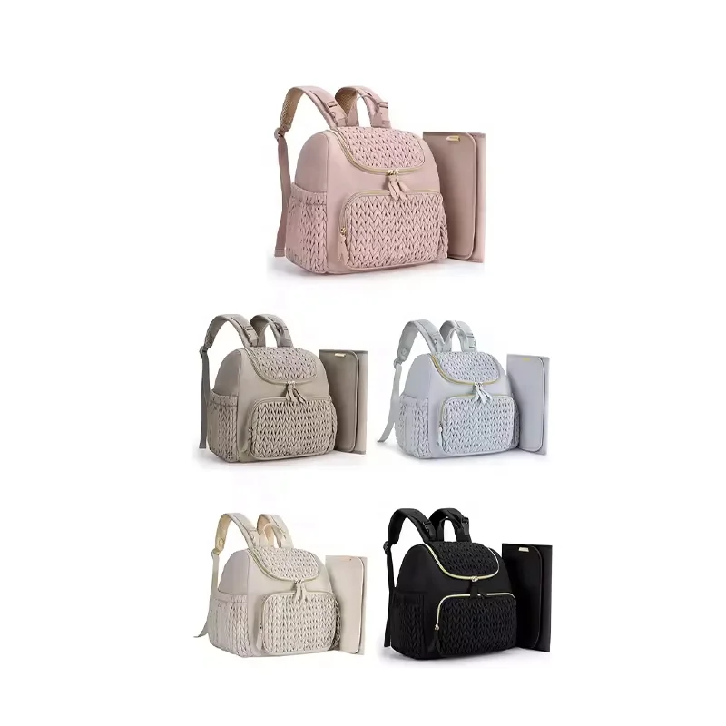 BSCI Nylon Nappy Back Pack Mommy Bag Baby Diaper Bags with Babi Changing Pad Mat Backpack for Mom