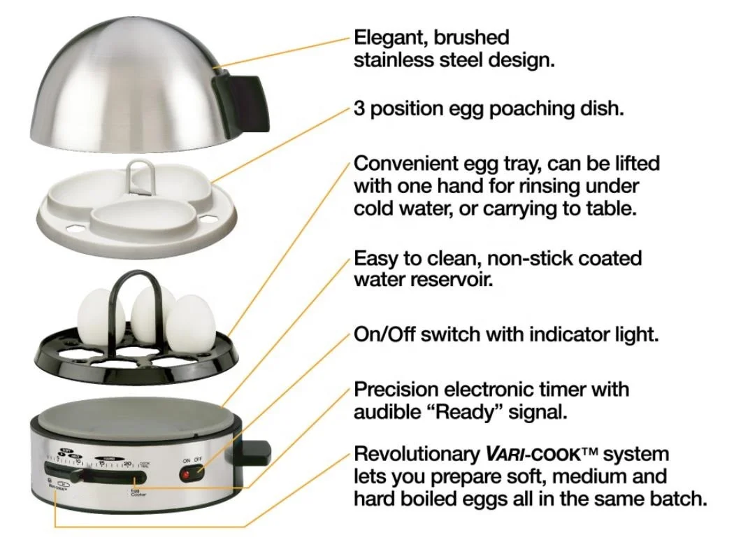 Electric stainless steel egg boiler with 7 egg capacity
