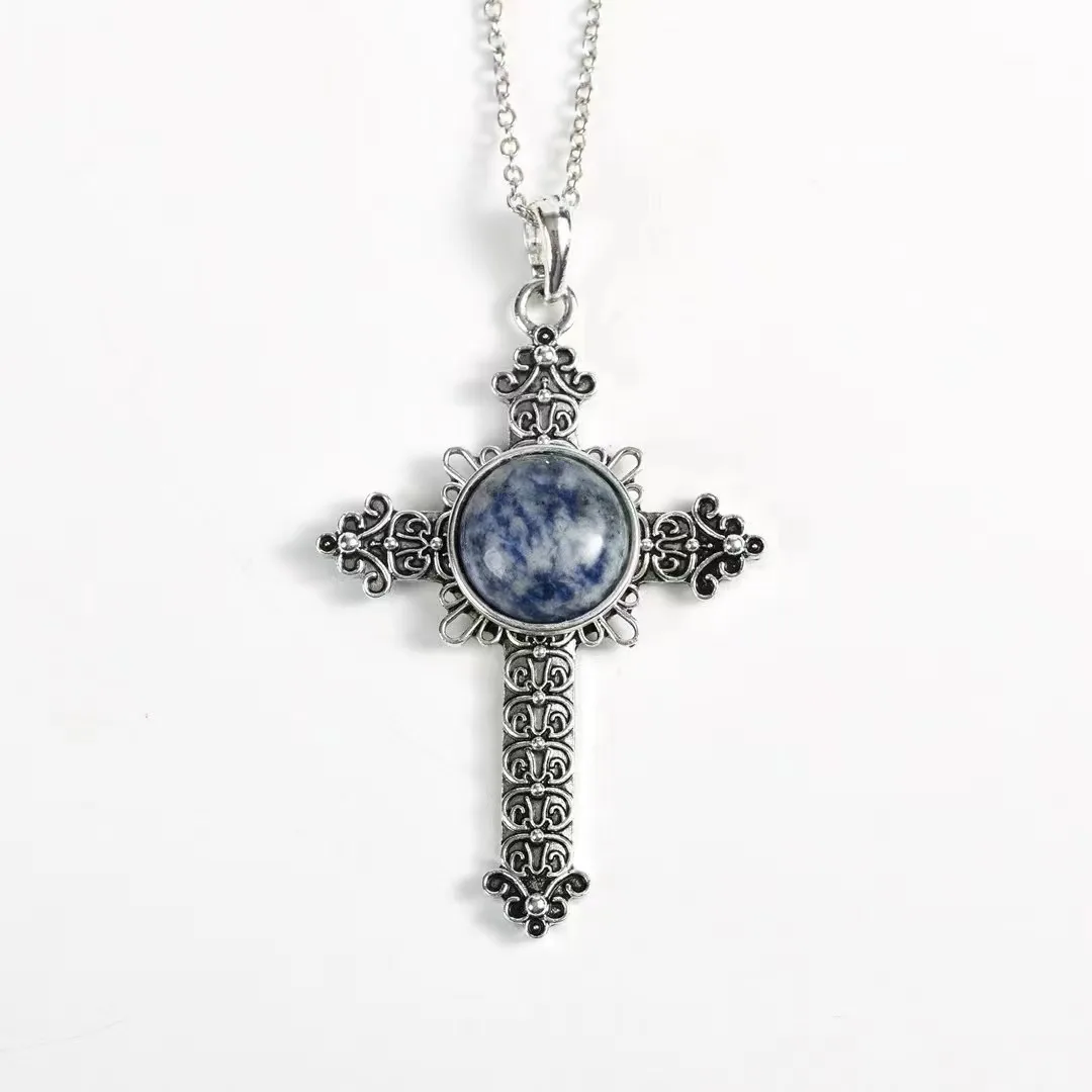 Natural crystal healing stone crystals craft amethst tiger eyes cross pendant loose gamestone for Wedding Decoration & Gift