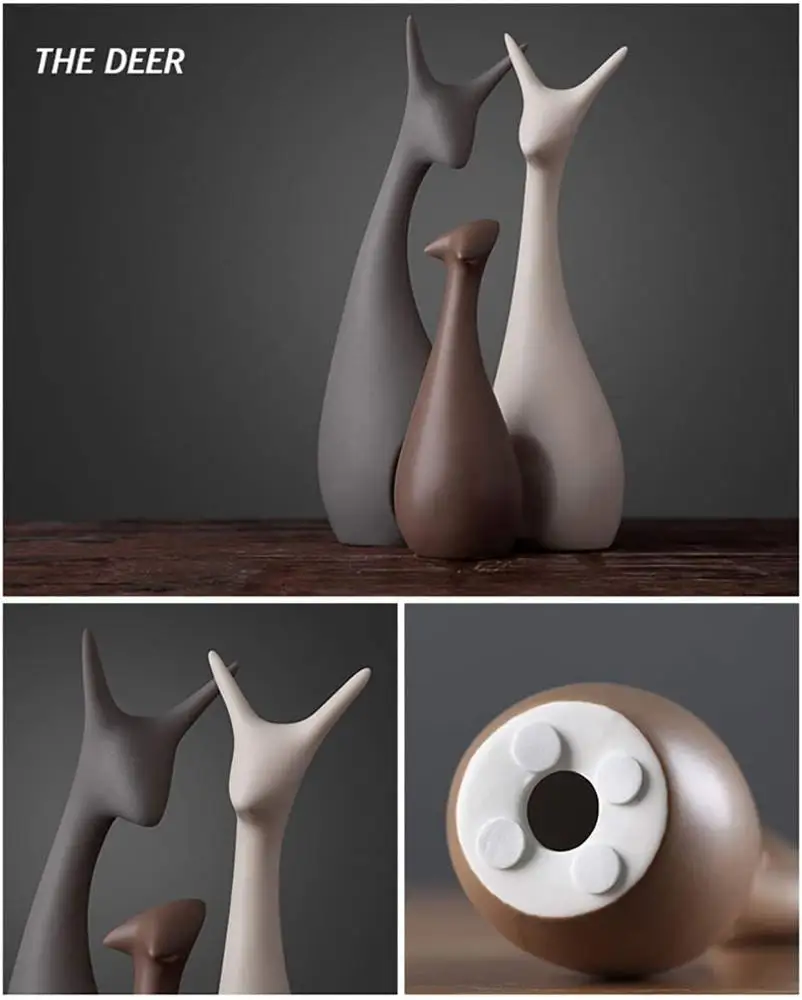 Ceramic Deer Figurine Ceramic Animals Family Figurines Abstract Sculpture Statue Home Craft Ornament Decorative Gift 3pcs/Set