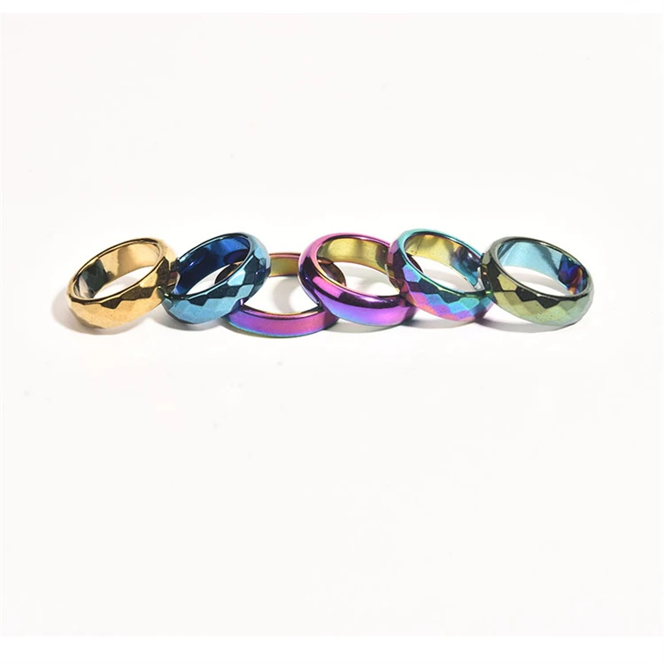 Wholesale Natural Black Magnetic Hematite Stone Rings Magnetic Energy Balance Rings For Couple