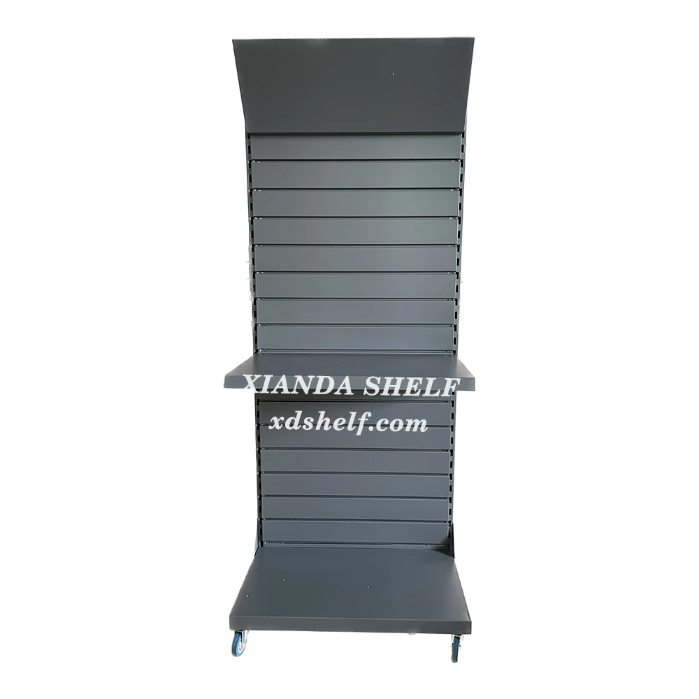Metal Slat metal floor display standing rack merchandise display stand with wheels