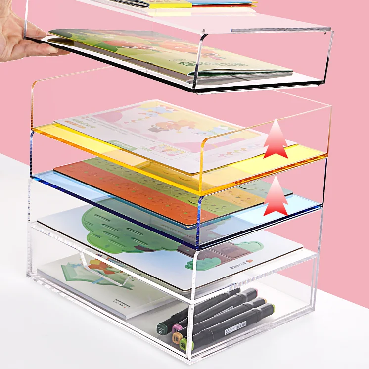 Factory customized Acrylic multi-layer stackable classification books file frame desk shelf bookshelf desktop organizer