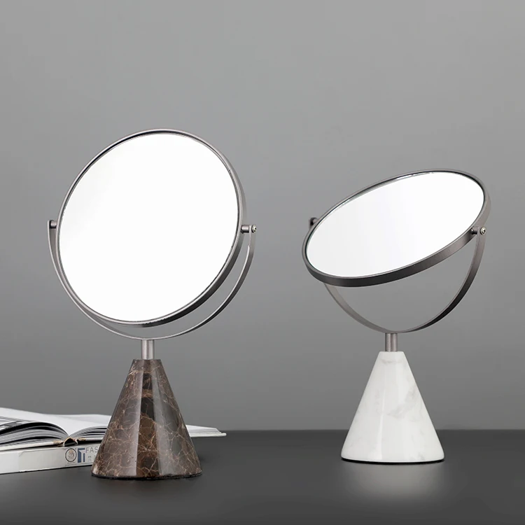 Customization minimalisitc home indoor tabletop rotatable marble makeup mirror pieces living room