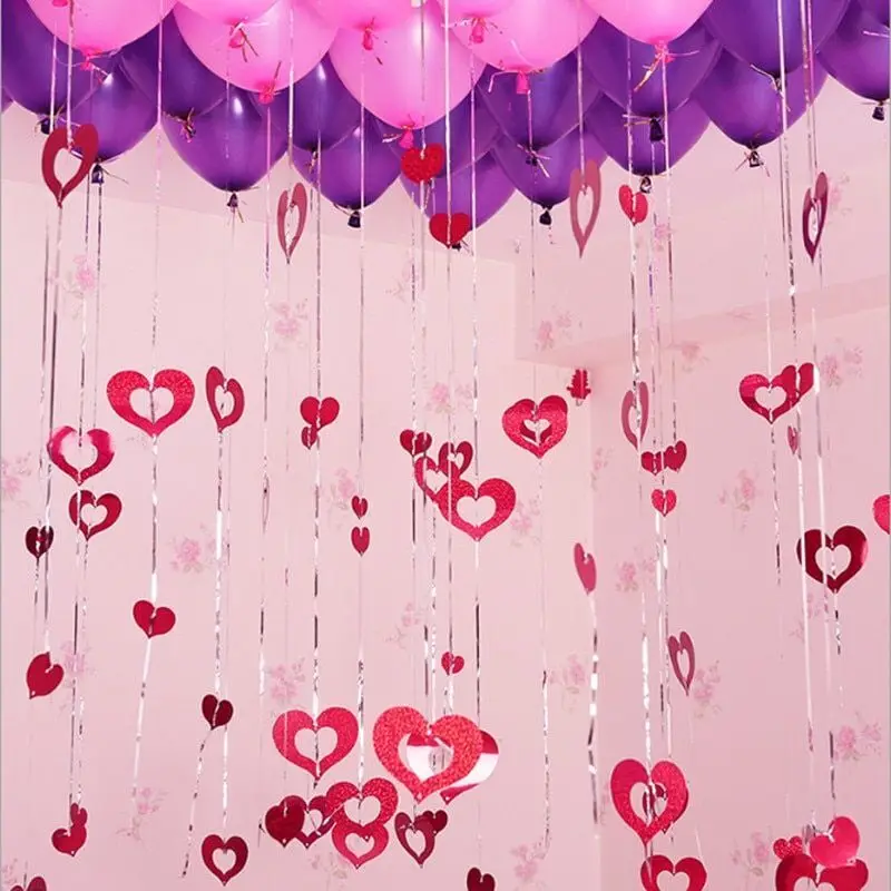 100 Pcs Hollow Heart Shape Sequins Balloons Pendant with Ribbon String for Wedding Birthday Party Decoration