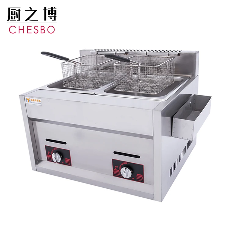 Commercial Countertop Gas Fryer 2 Basket Deep Fryer Stainless Steel Deep Fryer for French Fry Restaurant Kitchen 10L
