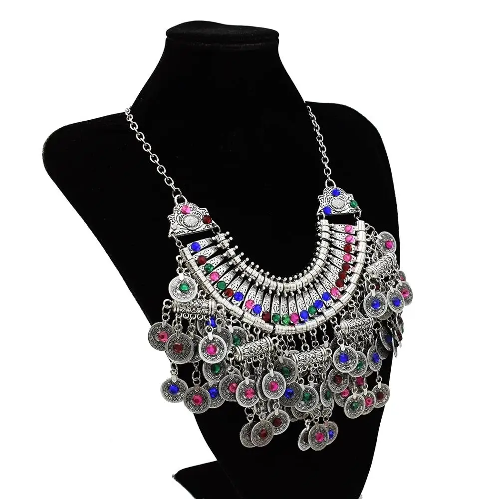 Fashion jewelry set turkish coin necklace with colorful stones and Earrings