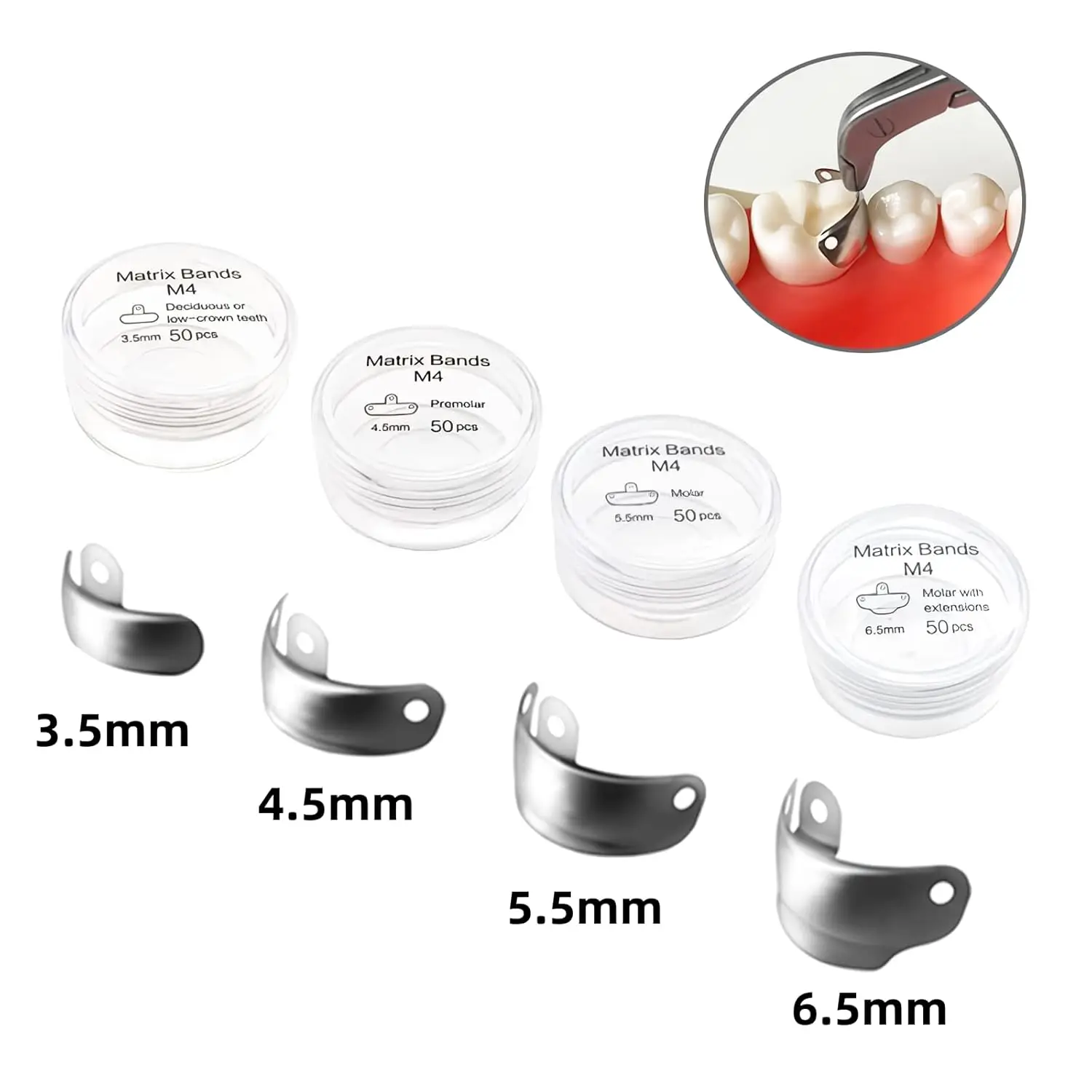 Dental Sectional Matrix System Set, Metal Matrix Bands with PTFE Non-Stick Coating Elastic,Dental NITI Matrices Clamp Ring