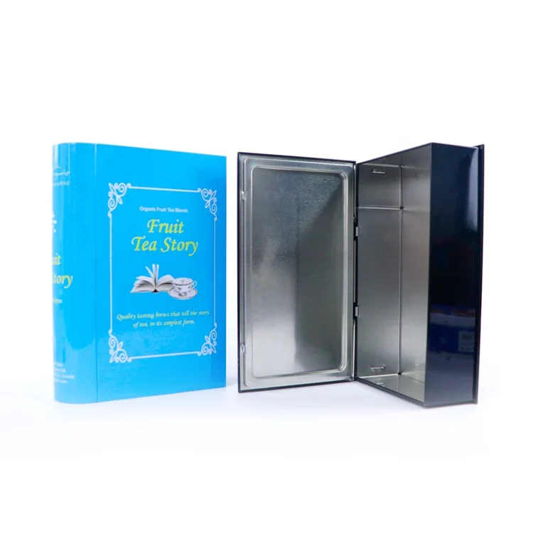 customized decorative food grade book shape metal packaging chinese tea tin