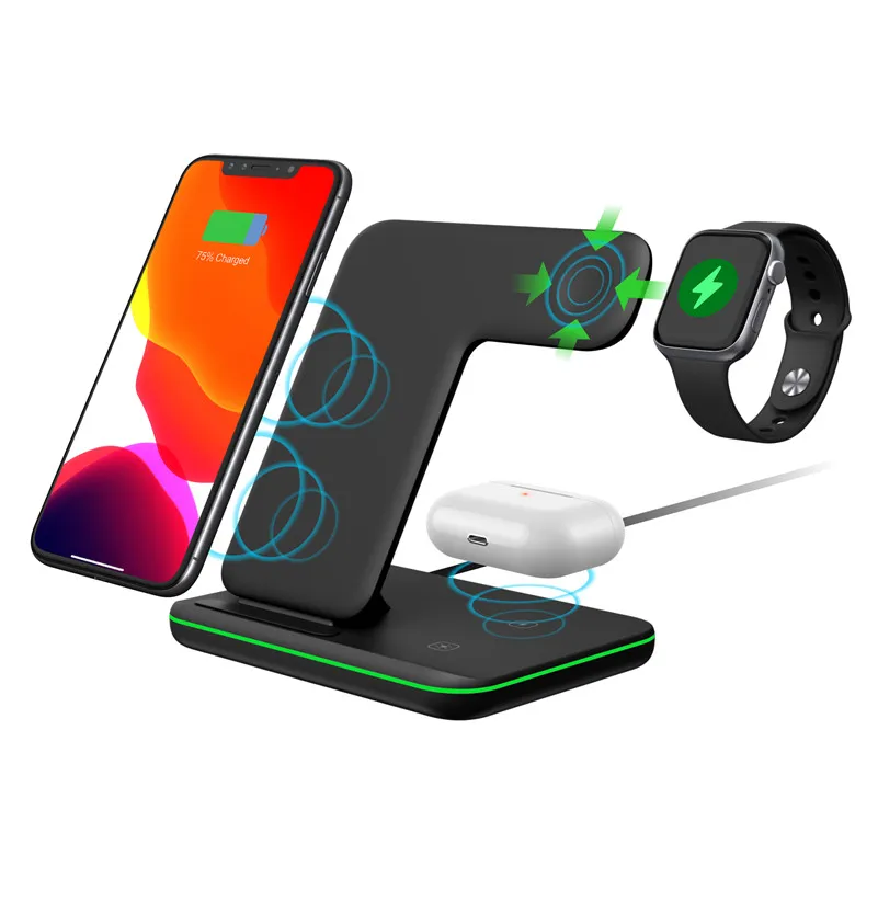  WELUV Бесплатный образец 3 в 1 Беспроводная зарядка подставка для Apple Watch iPhone 11 X XS XR 8 Airpods Pro 15W Qi быстрое зарядное