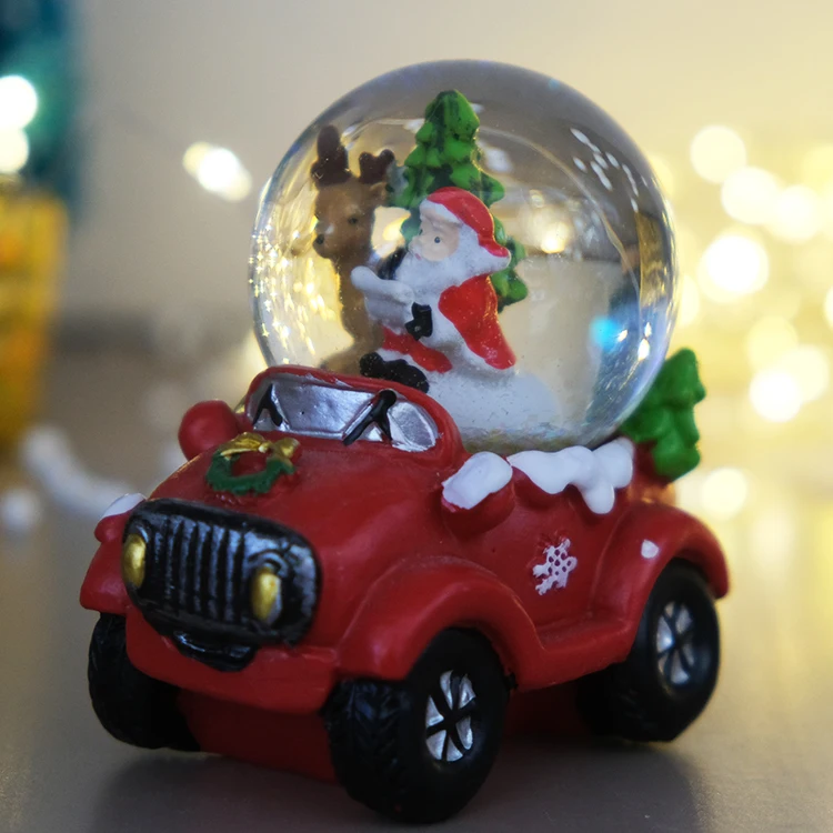 Custom Holiday Decoration Souvenir Resin Craft 3D Car Crystal Mini Snow Globe Ball for Christmas Gift