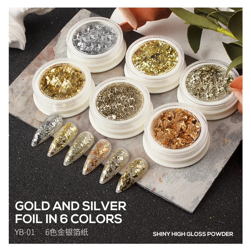 Double sided colored gold foil thin sheet nail enhancement aluminum foil white gold and silver nail gold foil