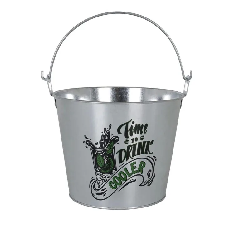 Ice Bucket Custom Round Beer Champagne Whisky Metal Galvanized Tin Ice Bucket with Bottle Opener and Handle