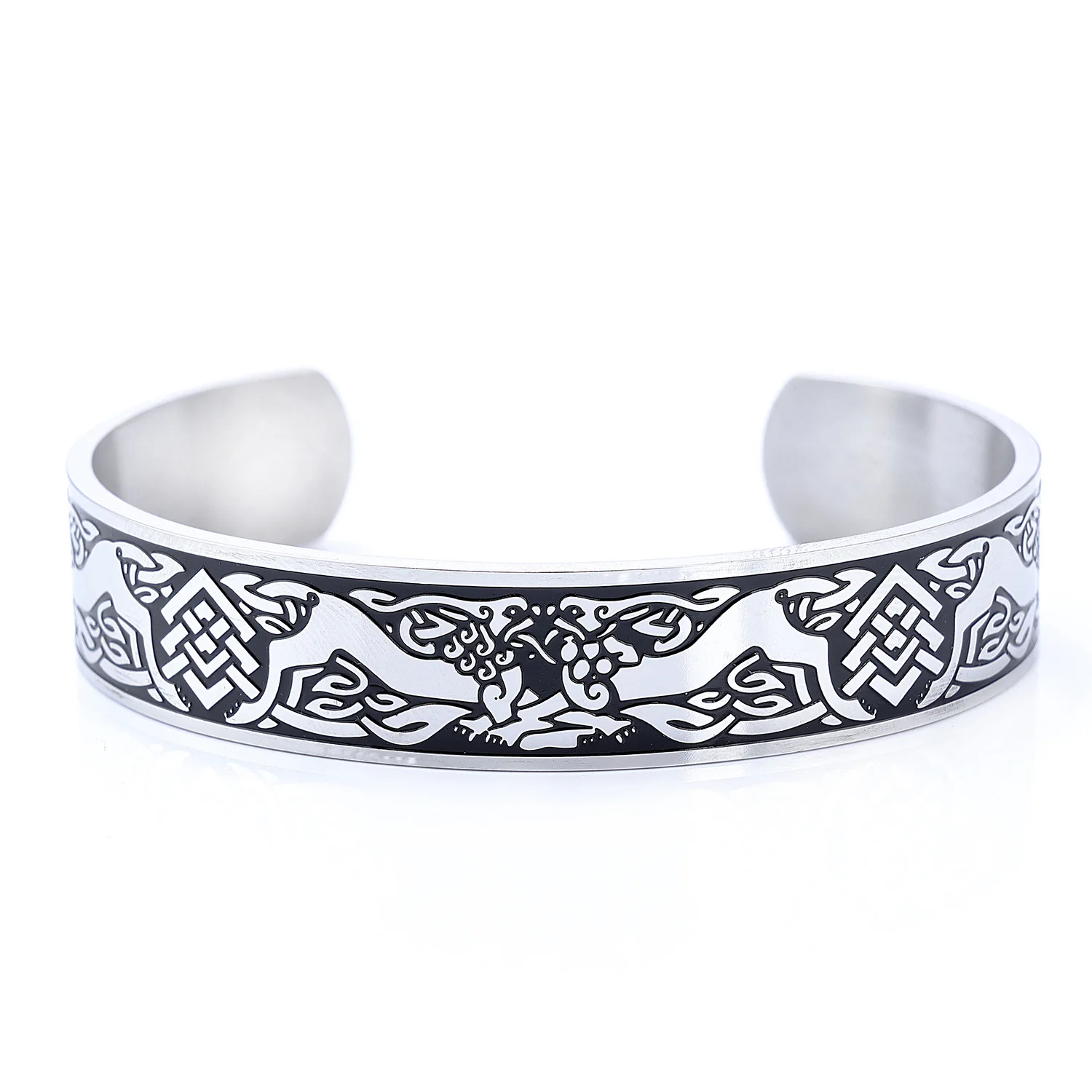 Stainless Steel Open Nordic Viking Bracelet Rune Valknut Mantra Cuff Friend Amulet Pagan Viking Jewelry Celtic Bangle