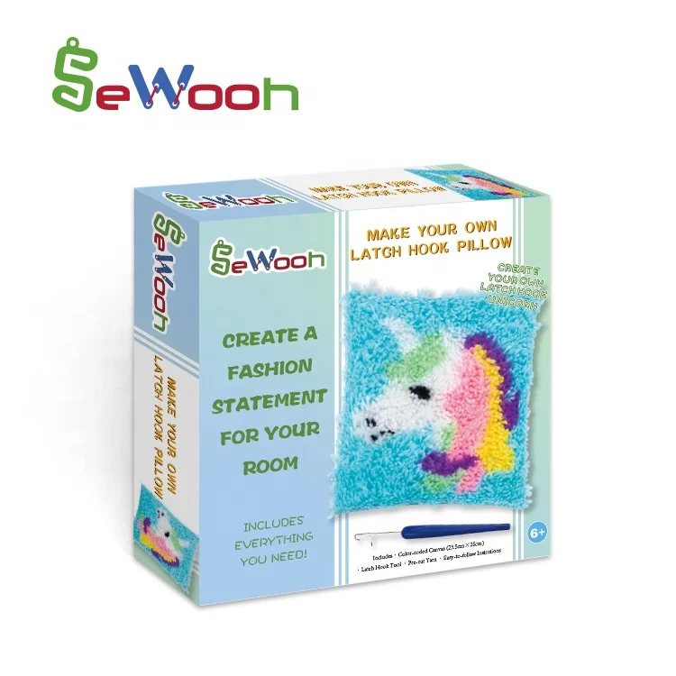 Kids DIY Unicorn Pillow Latch Hook Rug Kit