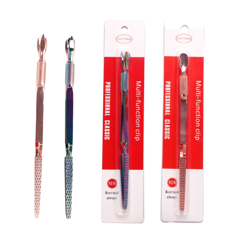 Double-head Stainless Steel Nail Cuticle Cutter Tweezers Remover Pusher Crystal Shaping Clip Pliers X-type Manicure Tools