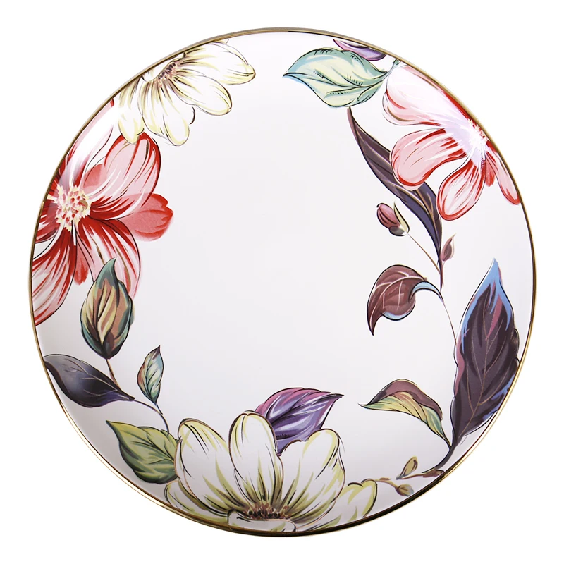 Free Sample New Product Floral Decals Round Customized Serving Party Plates Flower dinner Plate Ceramic