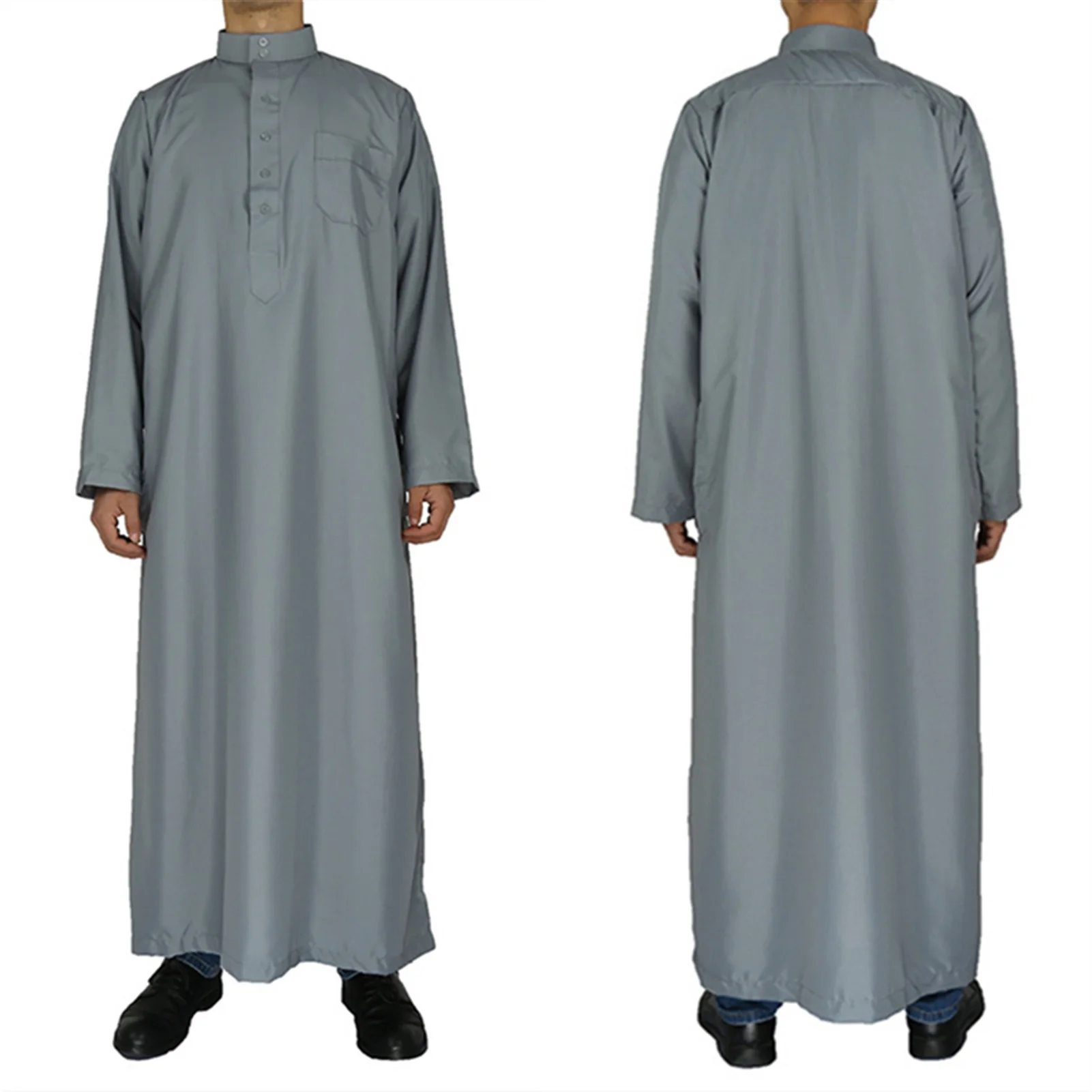 
Hot Selling Solid Color Long Sleeve Muslim Fashion Arab Daily Casual Ramadan Eid Prayer Traditional Islamic Clothing 