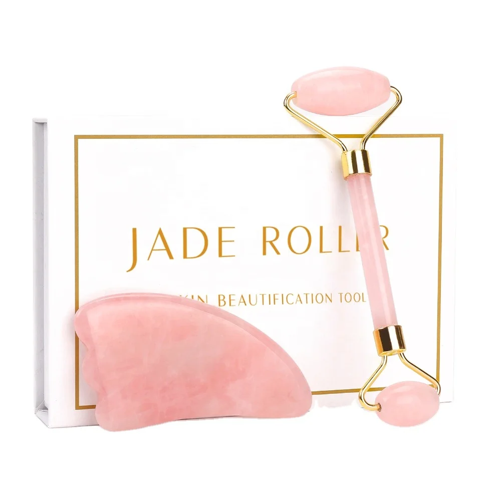 
Face Slimming Massager Face Lifting Natural Jade Stone Facial Massage Roller Skin Care Beauty Set Box Rose Quartz Jade Roller 