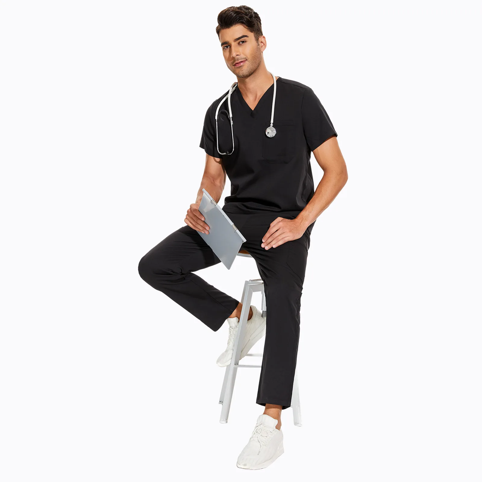 New Arrival V-neck Nursing Uniformes Medical Tops And Pants Doctor Uniform Women Men Embroidery Scrub Hospital Uniform Sets