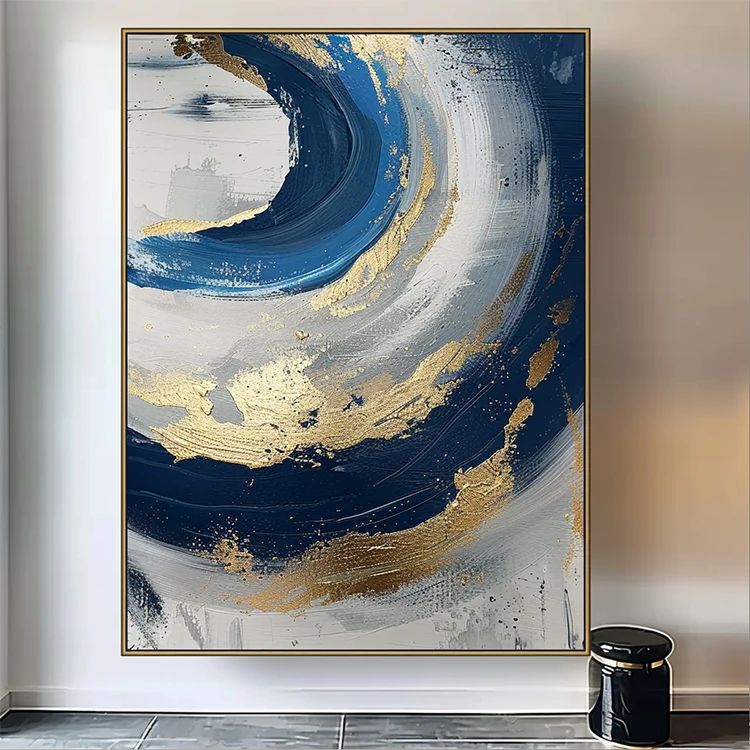 Home Decor Handmade Modern Canvas Wall Art Blue Gold Abstract Artworks Luxury Wall Paintings