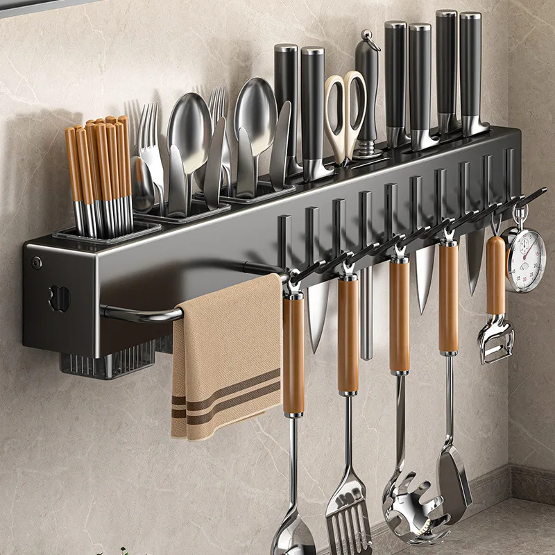 Carbon Steel Kitchen Knife Spoon Utensils Holder Wall-mounted Kitchen Storage Rack