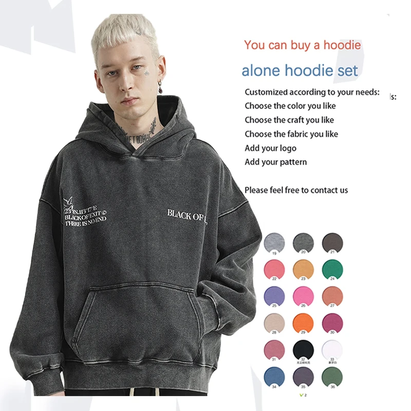 unisex custom embroidered faded hoodie no string men cotton 450 gsm heavyweight fleece acid washed mens vintage hoodie