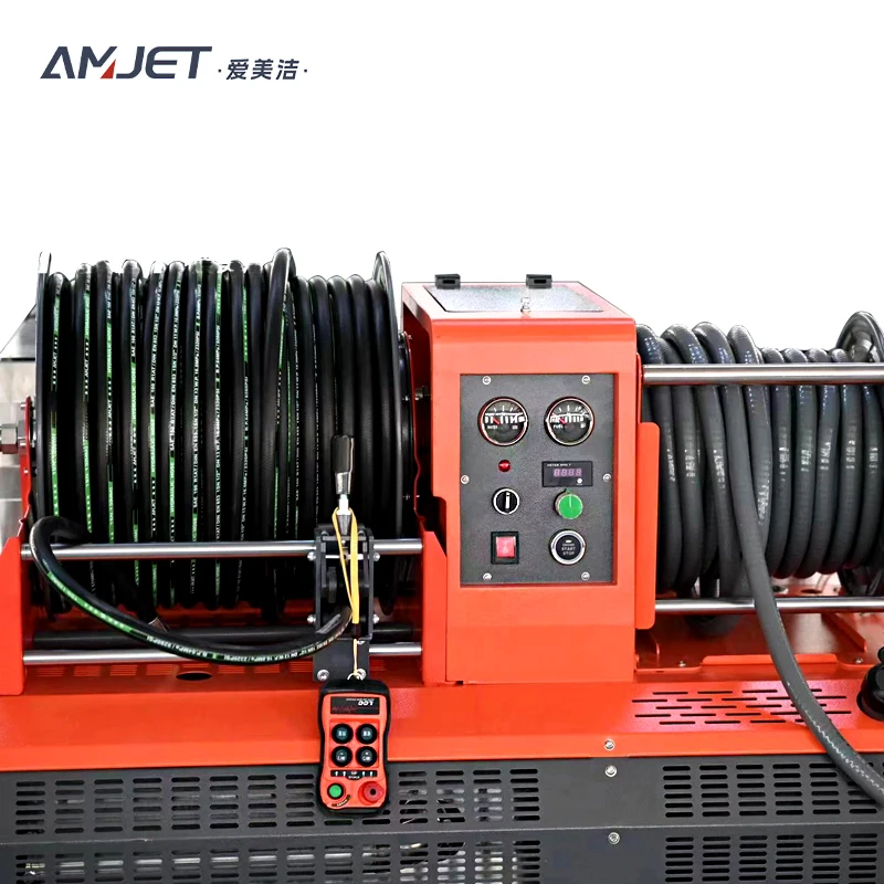 AMJET New High Pressure Sewer Cleaning Machine 37HP180bar German Maxten Stainless Steel Pump High Pressure Sewer Jetting Machine
