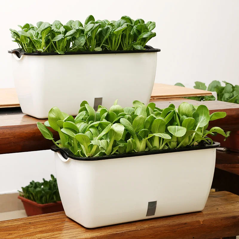 Outdoor Big Large Plastic Lazy Vegetable  Fruits Gardening Pots Modern Rectangular Self Watering Flower Pot