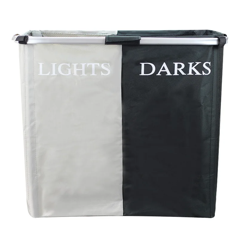 2-section Rectangular Folding Dirty Clothes Basket Collapsible Laundry Basket without Handles Clothes Hamper