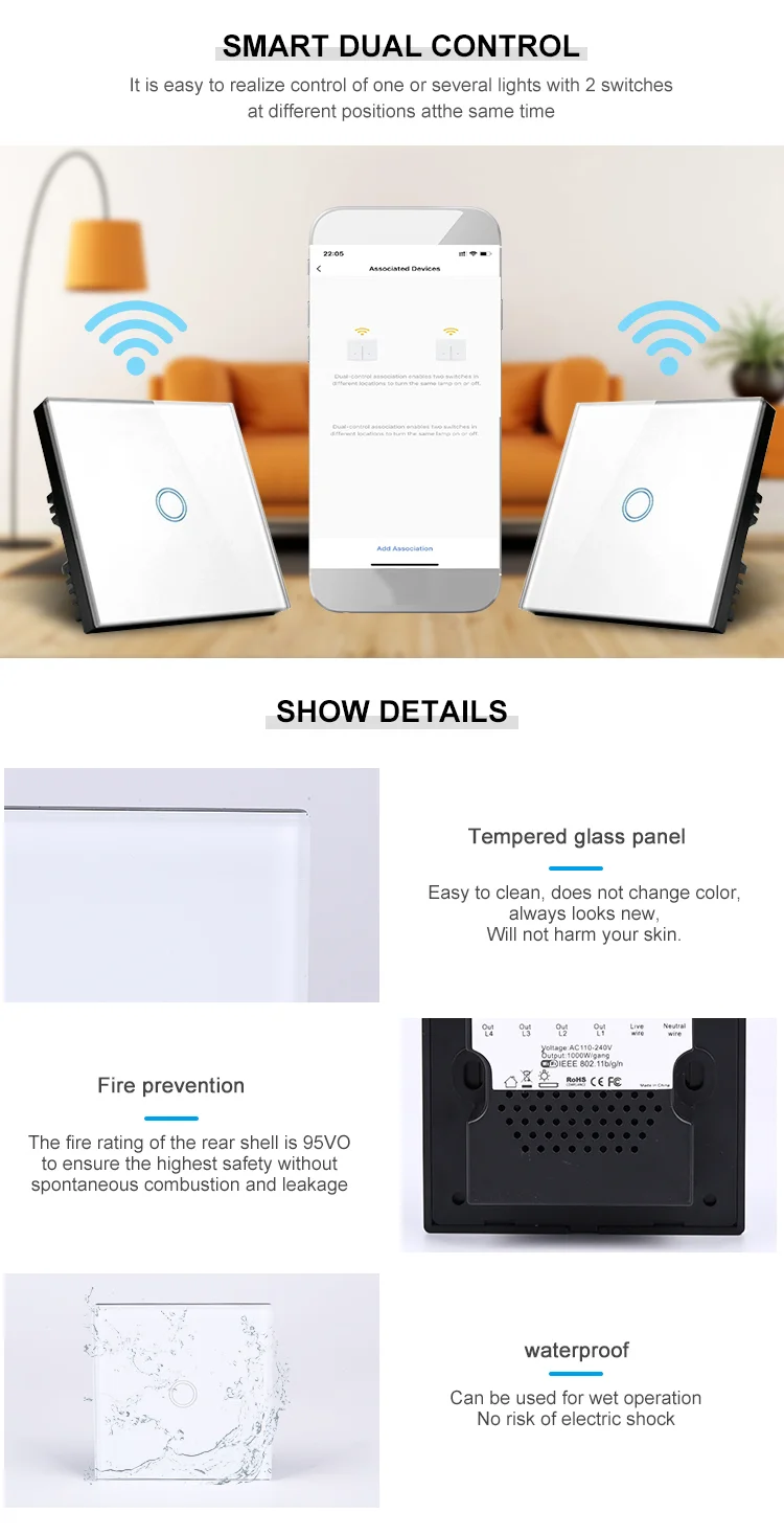 CE Approved GOOGLE HOME/ALXEA Tuya APP Control Smart WIFI 1 Gang Light Switch