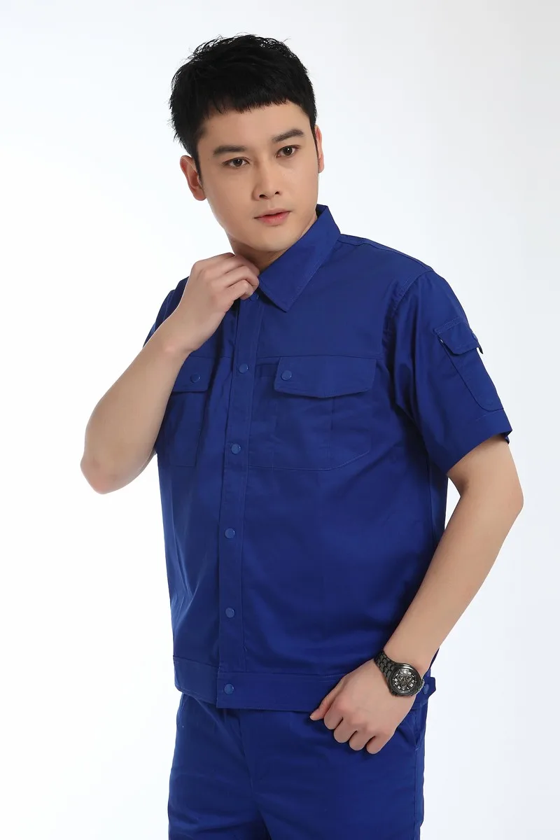 Summer Solid Color Button Pocket Design Clothing Project Technician Work Uniform Overall Workwear Shirt