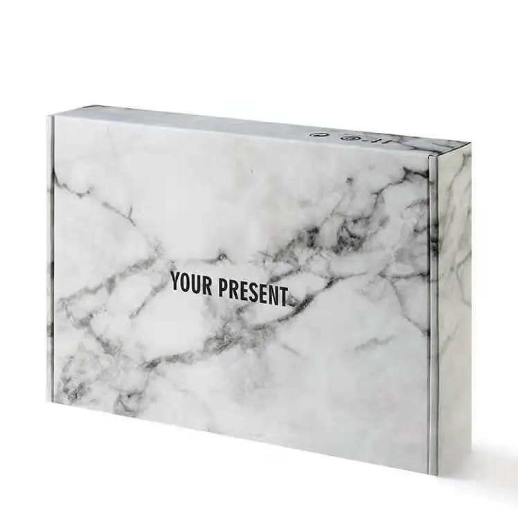 Custom Logo White Marble Gift Shoe Clothing Corrugated Carton Paper Folding Box For Mailing