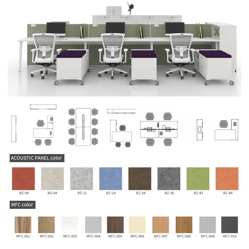 Modular Office Furniture Acoustic Workstation 2 4 6 seaters Call Center Cubicle Desk With Partition