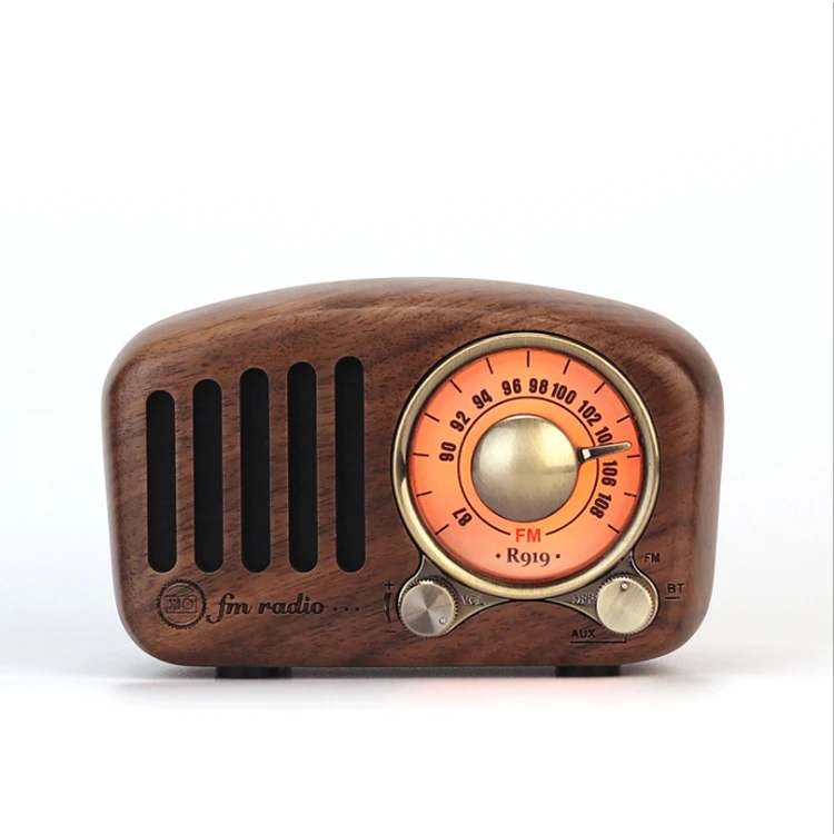 Factory direct custom pure wood bluetooth speaker high quality walnut small speaker radio with SD card slot usb interface