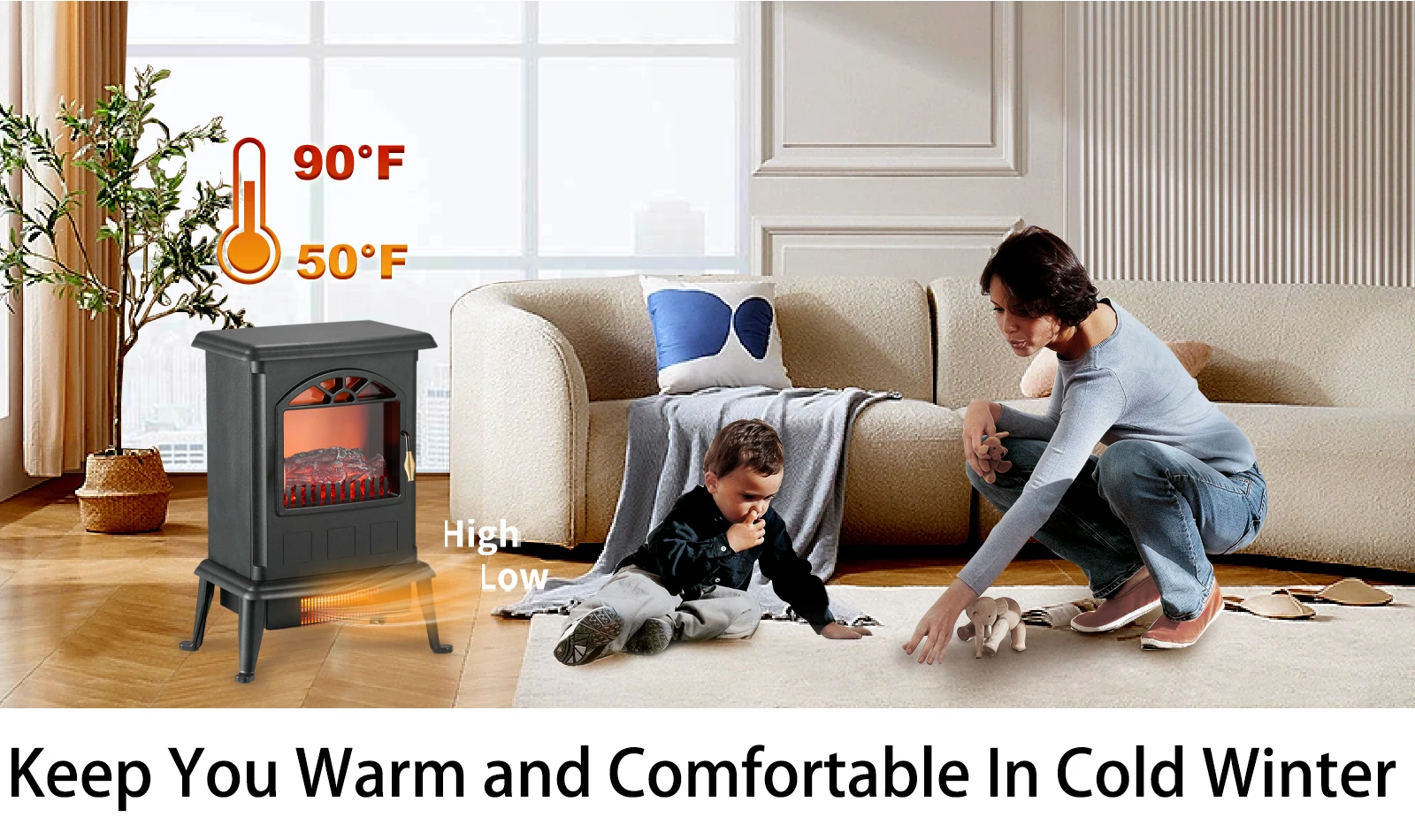 CETLus CTUVus CE ERP RoHS 1000W 1500W Infrared Heat Indoor Household Space Electric Fireplace Fire Place Manual Stove Heater