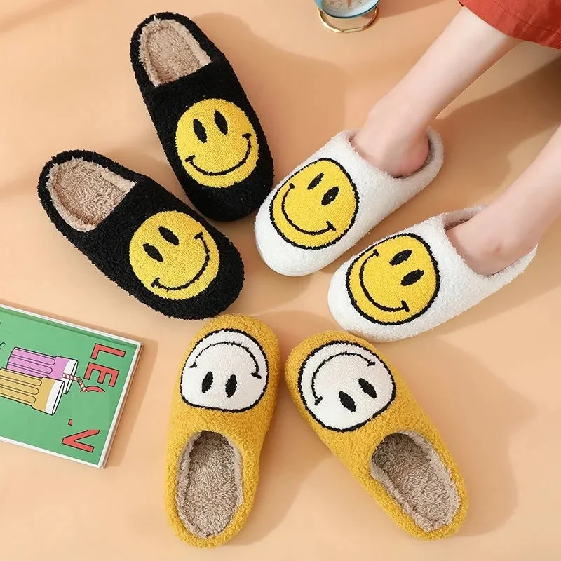 2021 Winter Indoor Female Shoes Womens Slippers Fluffy Faux Fur Smile Face Household Home Smiley Slippers Shoes for Women
