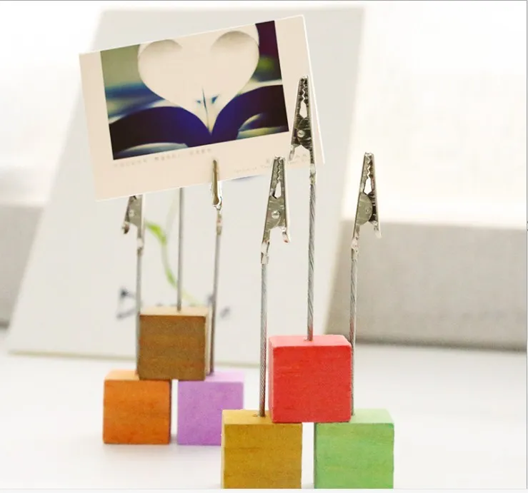 Custom LOGO desktop Cube Resin Base Stainless Steel Wire Card Note Holder Photo Holder Memo Clip