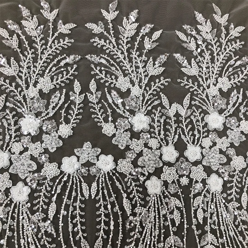 Luxury pure white beaded sequin embroidery heavy bead wedding dress lace dress glass bubble bead embroidery lace WS-2875-ZP