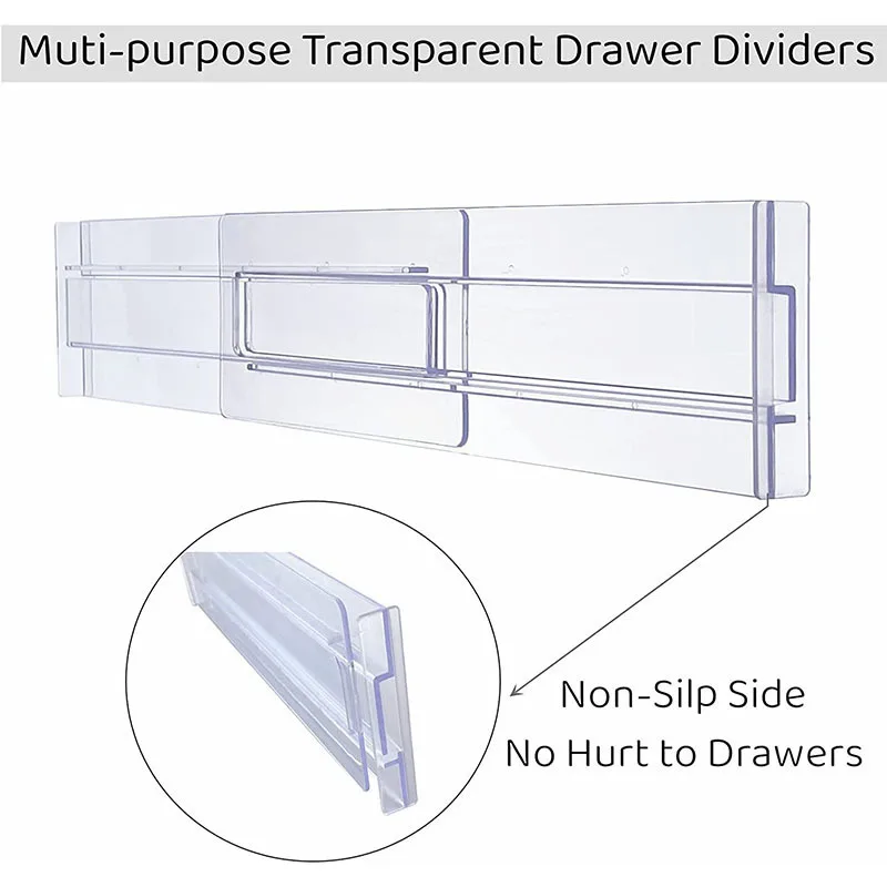 Clear Plastic Adjustable Drawer Separators Spice Cutlery Kitchen Utensils Expandable Divider for Desk Utensil Underwear Drawer