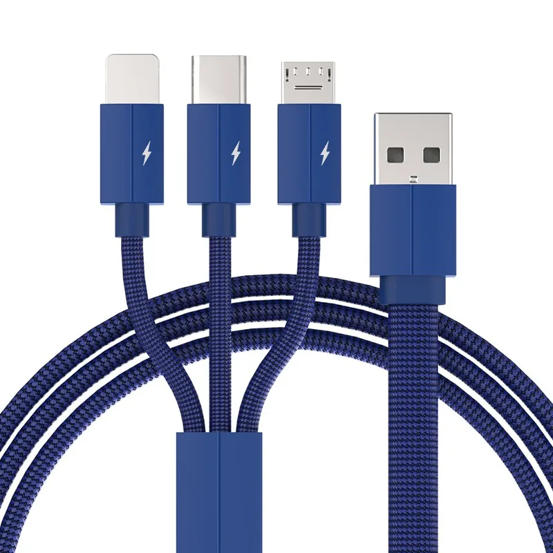 USB Cord PVC 2.4 A Mobile Micro USB Cable 3 in 1 Charging Cable For iphone 12 Android
