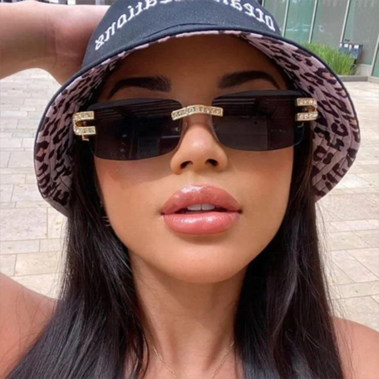 RS2092 Luxury Diamond Buffalo Horn Glasses Sunglasses Rimless Rhinestone Square Buffalo Horns Sunglasses