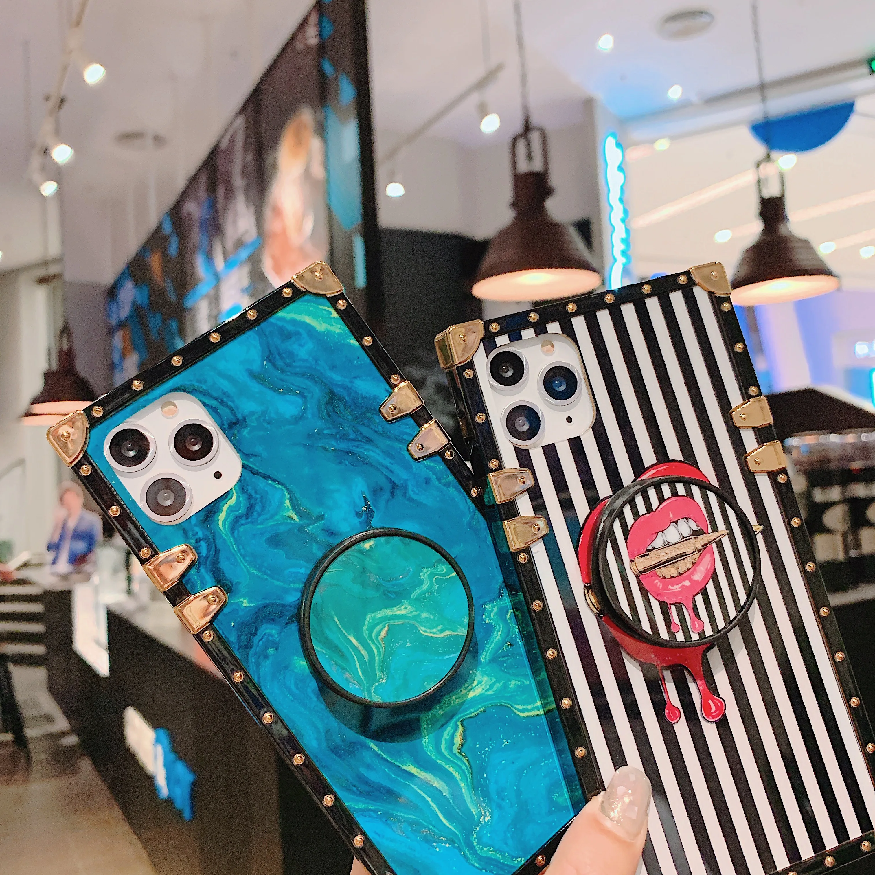 Aliexpress hot selling square mobile phones case for iphone 12 11 luxury metal surround trendy ladies case cover for 13promax